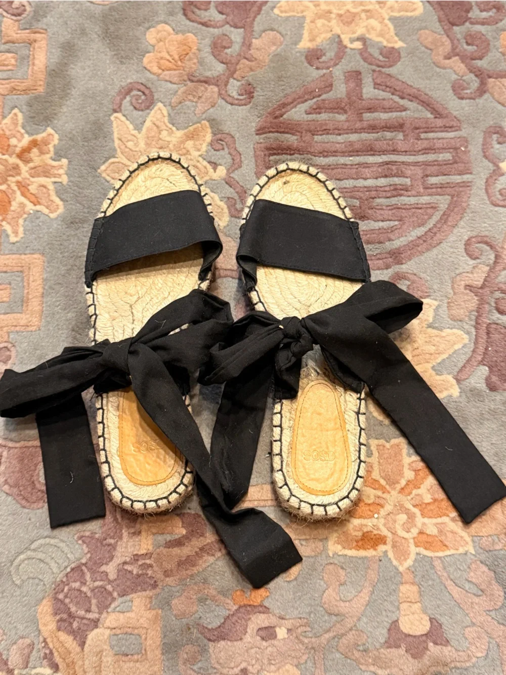 ASOS Black Espadrille Slide Sandals with Wrap Ties